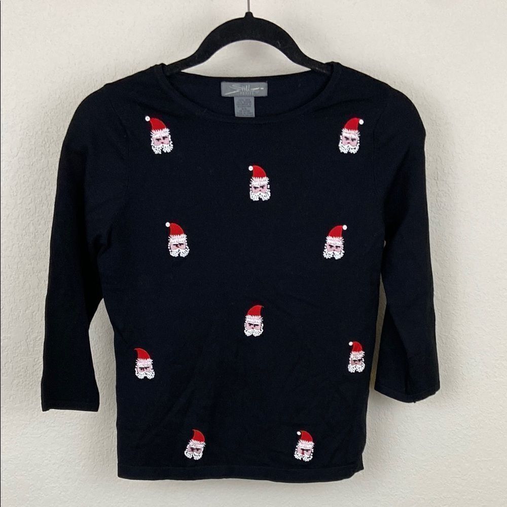 Vintage Silk SML Black Santa Embroidered and Beaded Shirt size Small